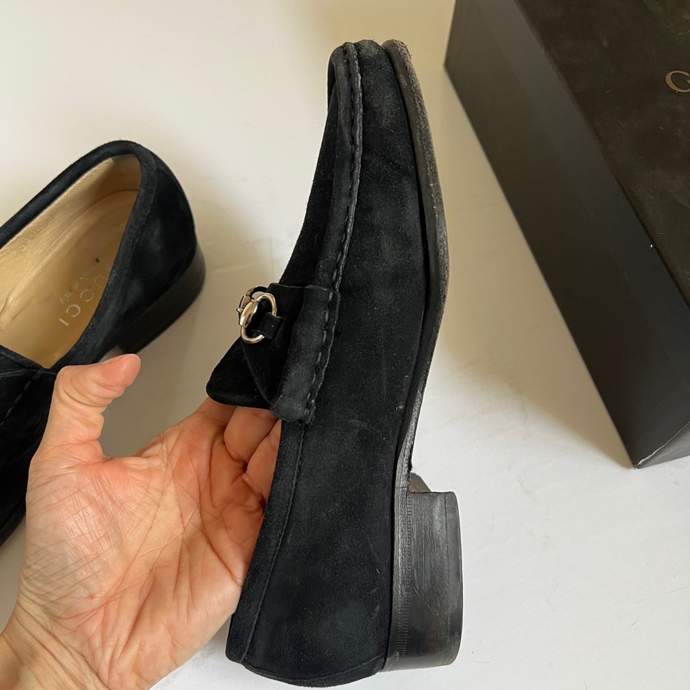 Gucci Black Suede Horsebit Slip-On Loafers - Picture 10 of 12